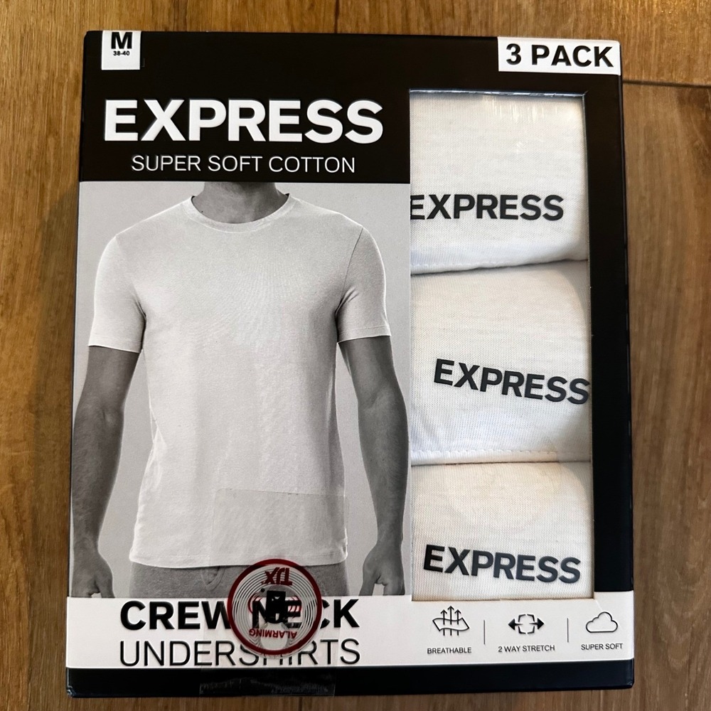 Express Mens 3 Pack Super Soft Cotton Crew Neck Undershirts White MD 3MC3616EX1